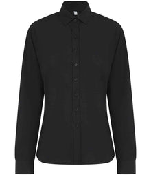 Henbury Ladies Long Sleeved Cotton Feel Coolplus® Shirt H583 - Black