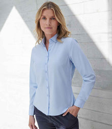 Henbury Ladies Long Sleeved Cotton Feel Coolplus® Shirt H583 - H583 Light Blue Model