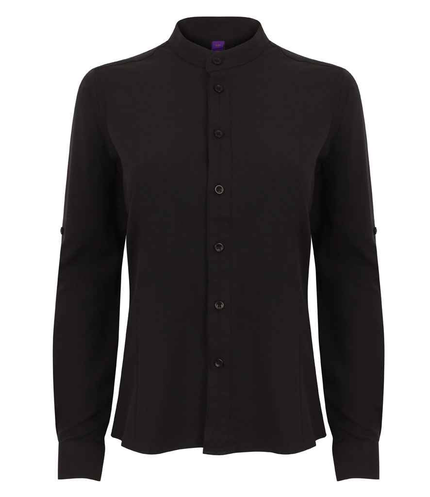 Henbury Ladies Mandarin Roll Sleeve Anti-Bac Wicking Shirt H593 - Black