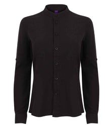 Henbury Ladies Mandarin Roll Sleeve Anti-Bac Wicking Shirt H593 - Black