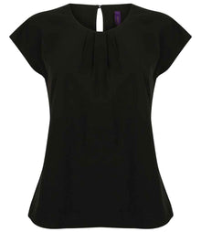 Henbury Ladies Pleat Front Short Sleeve Blouse H597 - Black