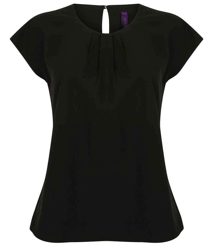 Henbury Ladies Pleat Front Short Sleeve Blouse H597 - Black