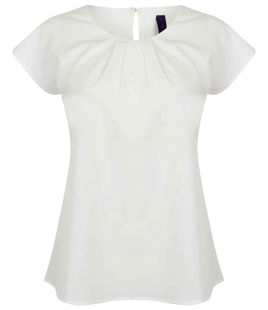 Henbury Ladies Pleat Front Short Sleeve Blouse H597 - White