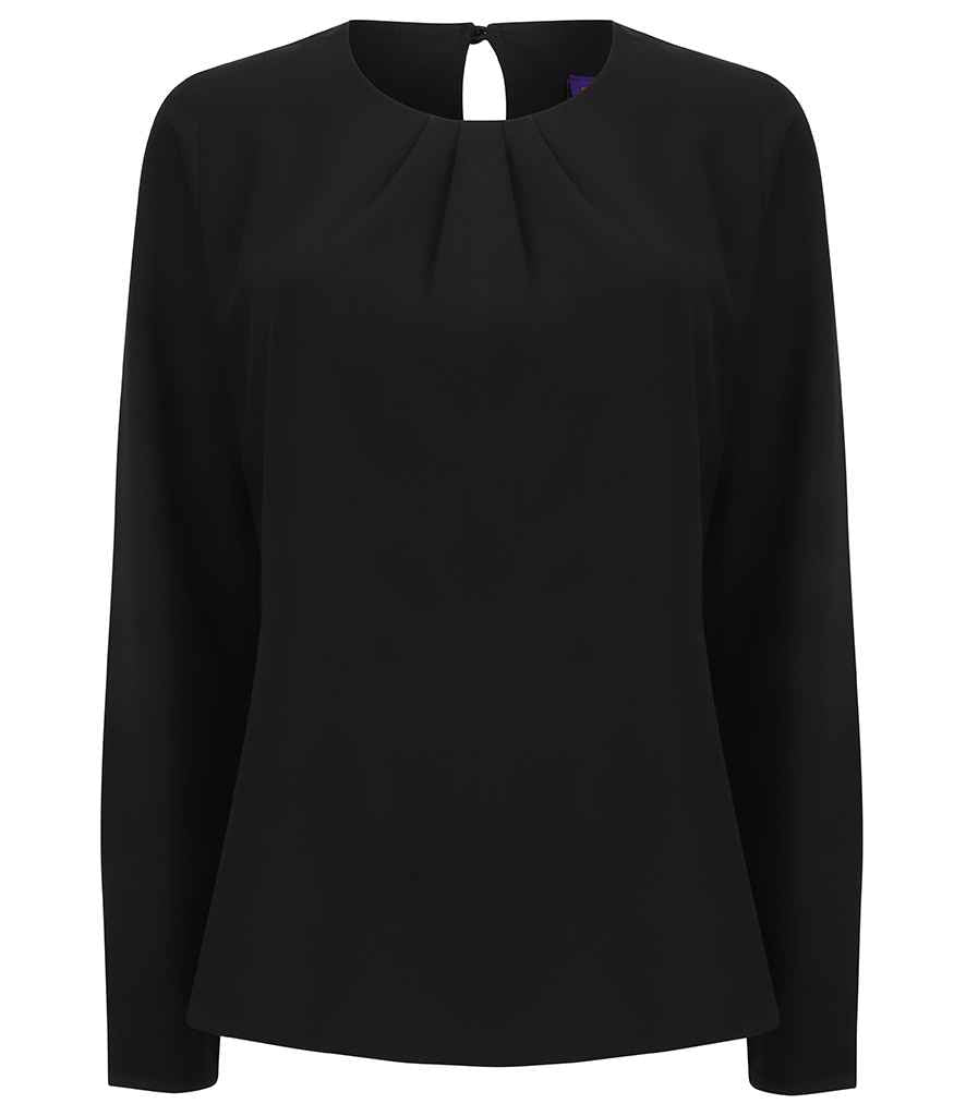 Henbury Ladies Pleat Front Long Sleeve Blouse H598 - Black