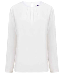 Henbury Ladies Pleat Front Long Sleeve Blouse H598 - White