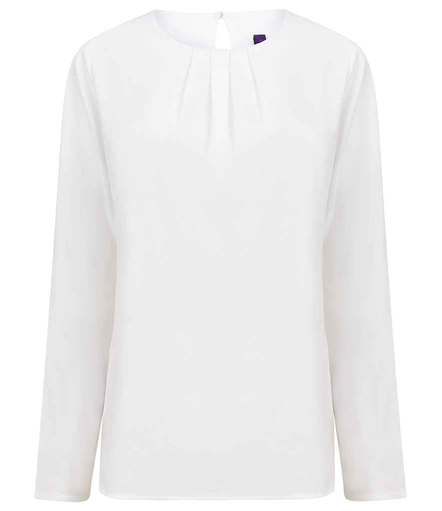 Henbury Ladies Pleat Front Long Sleeve Blouse H598 - White