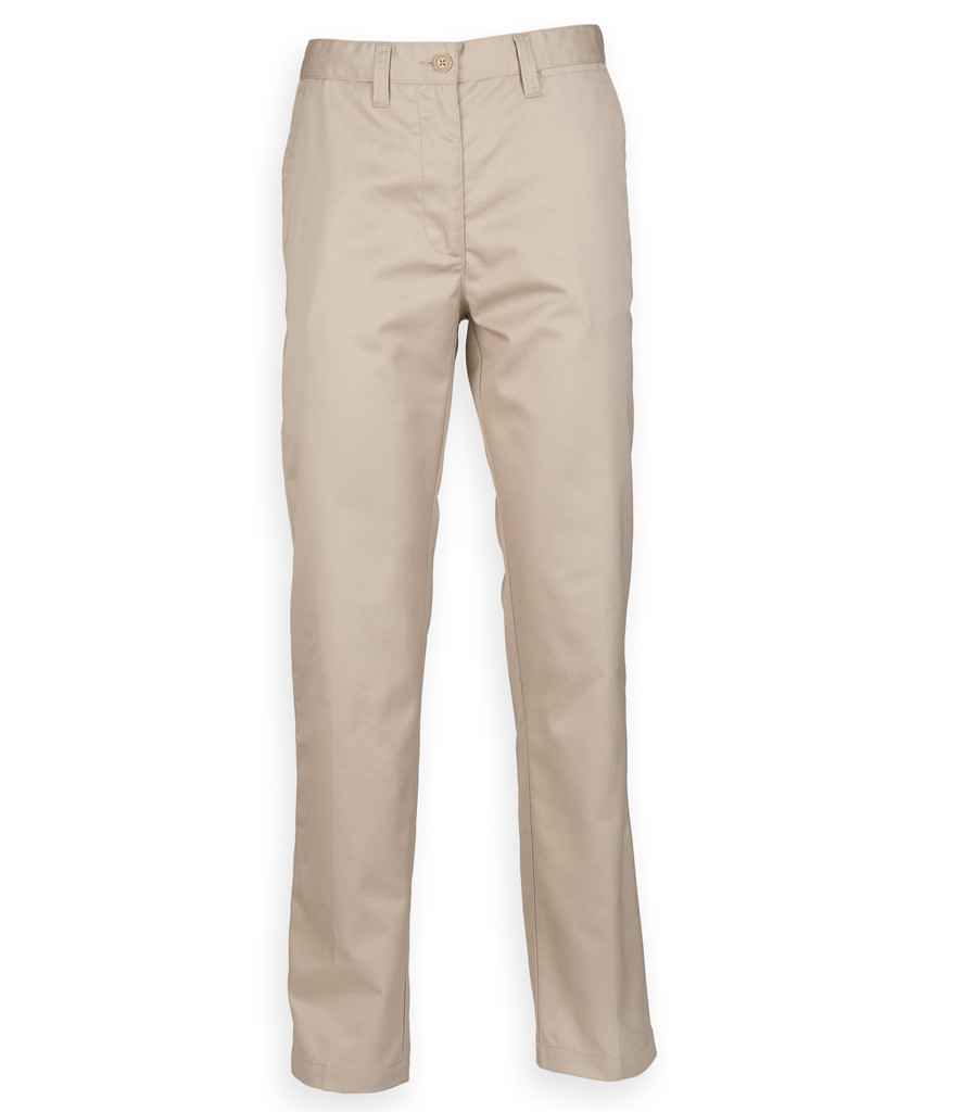 Henbury Ladies 65/35 Flat Fronted Chino Trousers H641 - Stone