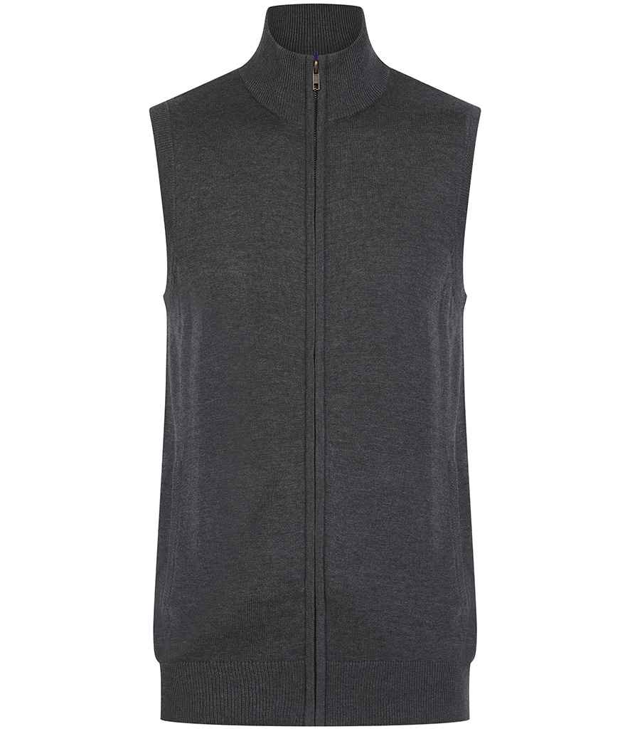 Henbury Sleeveless Zip Through Jumper H711 - Grey Marl