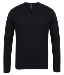 Henbury Lightweight Cotton Acrylic V Neck Sweater H720 - Black