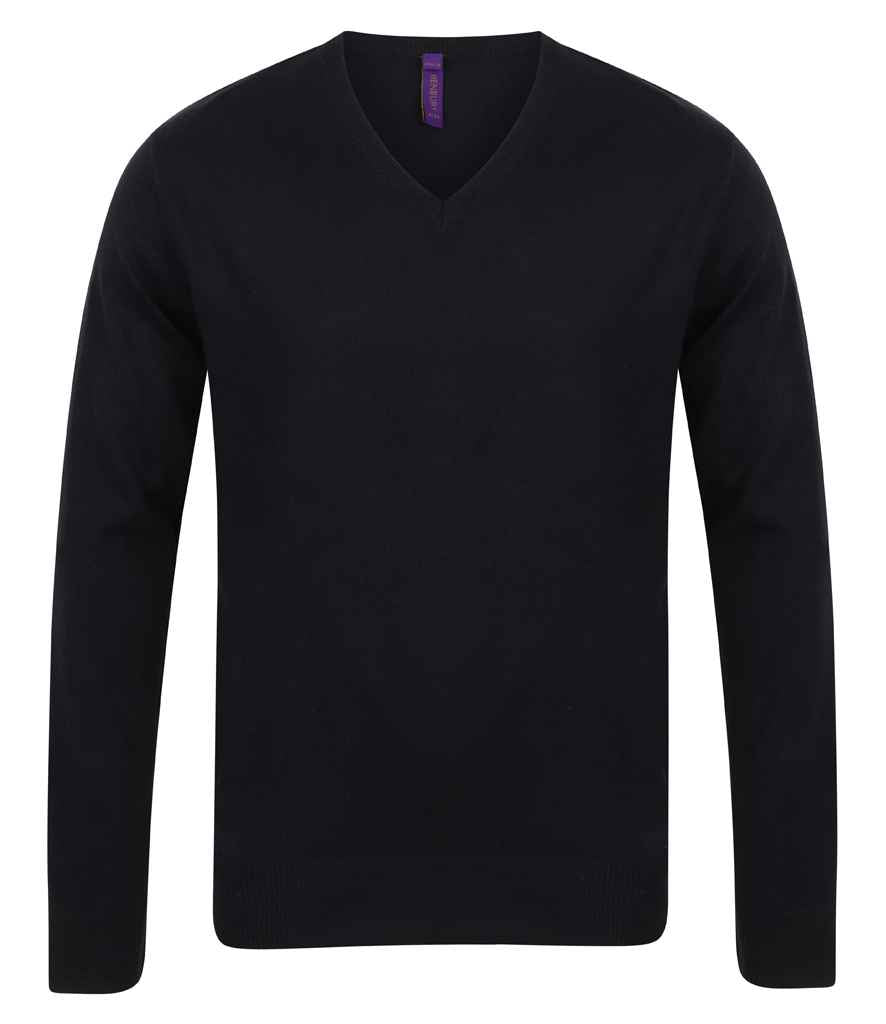 Henbury Lightweight Cotton Acrylic V Neck Sweater H720 - Black