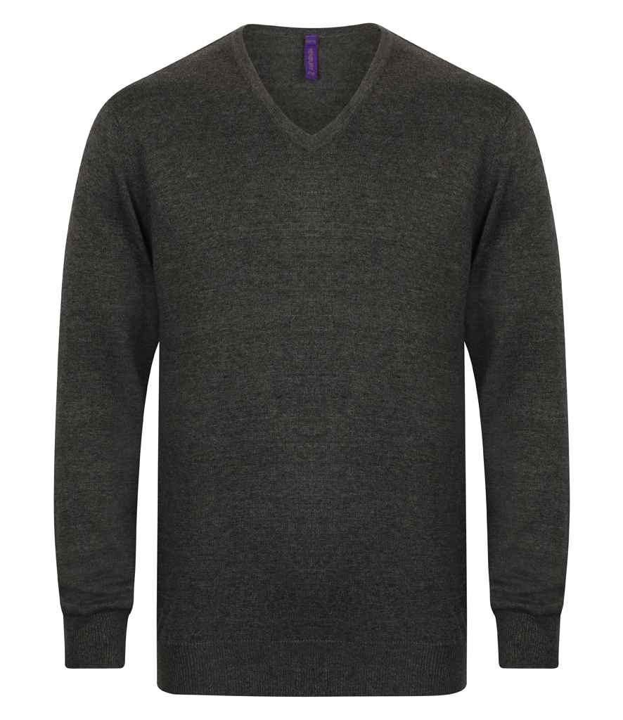 Henbury Lightweight Cotton Acrylic V Neck Sweater H720 - Grey Marl