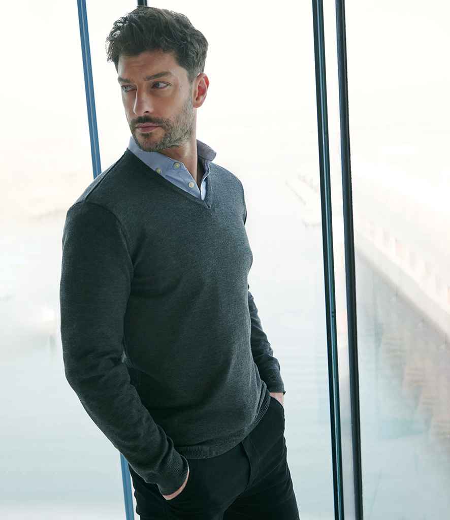 Henbury Lightweight Cotton Acrylic V Neck Sweater H720 - H720 Grey Marl Model
