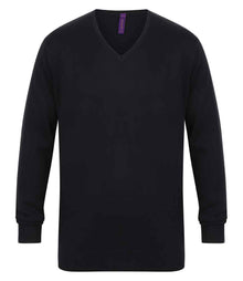 Henbury Lightweight Cotton Acrylic V Neck Sweater H720 - Navy