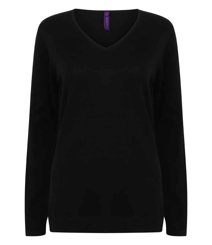 Henbury Ladies Lightweight Cotton Acrylic V Neck Sweater H721 - Black