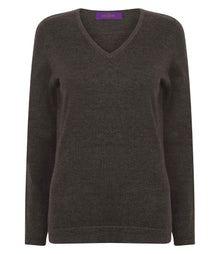 Henbury Ladies Lightweight Cotton Acrylic V Neck Sweater H721 - Grey Marl