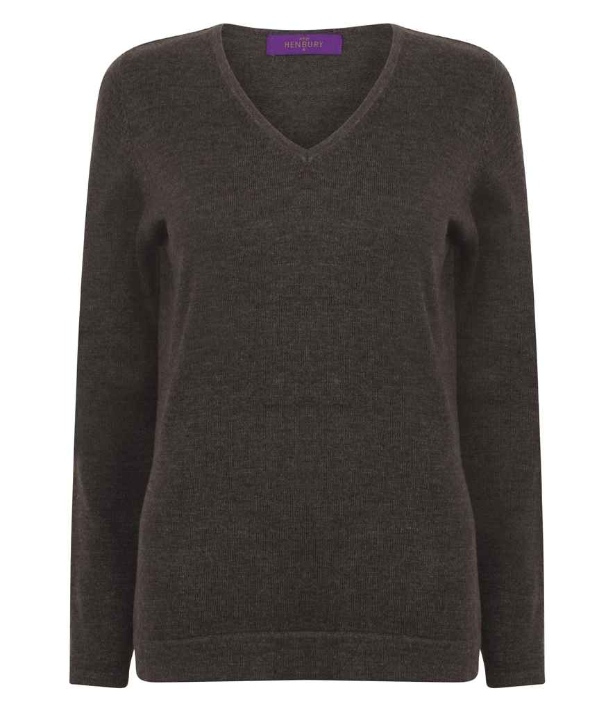 Henbury Ladies Lightweight Cotton Acrylic V Neck Sweater H721 - Grey Marl