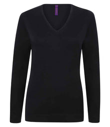 Henbury Ladies Lightweight Cotton Acrylic V Neck Sweater H721 - Navy
