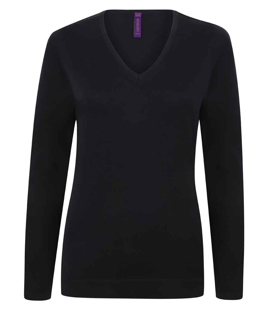 Henbury Ladies Lightweight Cotton Acrylic V Neck Sweater H721 - Navy