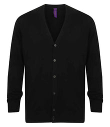 Henbury Lightweight Cotton Acrylic V Neck Cardigan H722 - Black