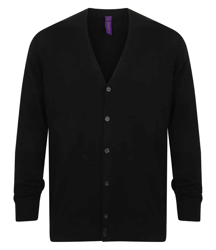 Henbury Lightweight Cotton Acrylic V Neck Cardigan H722 - Black
