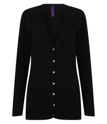 Henbury Ladies Cotton Acrylic V Neck Cardigan H723 - Black