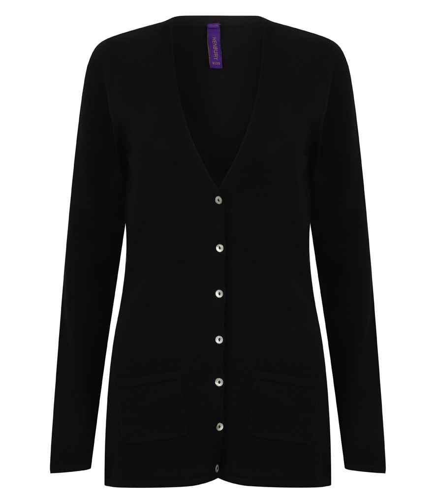 Henbury Ladies Cotton Acrylic V Neck Cardigan H723 - Black