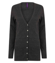 Henbury Ladies Cotton Acrylic V Neck Cardigan H723 - Grey Marl