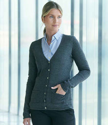 Henbury Ladies Cotton Acrylic V Neck Cardigan H723 - H723 Grey Marl Model