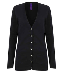Henbury Ladies Cotton Acrylic V Neck Cardigan H723 - Navy