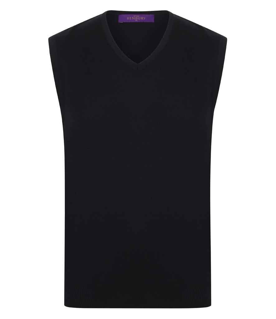 Henbury Lightweight Sleeveless Cotton Acrylic V Neck Sweater H724 - Black
