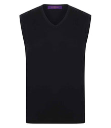 Henbury Lightweight Sleeveless Cotton Acrylic V Neck Sweater H724 - Black