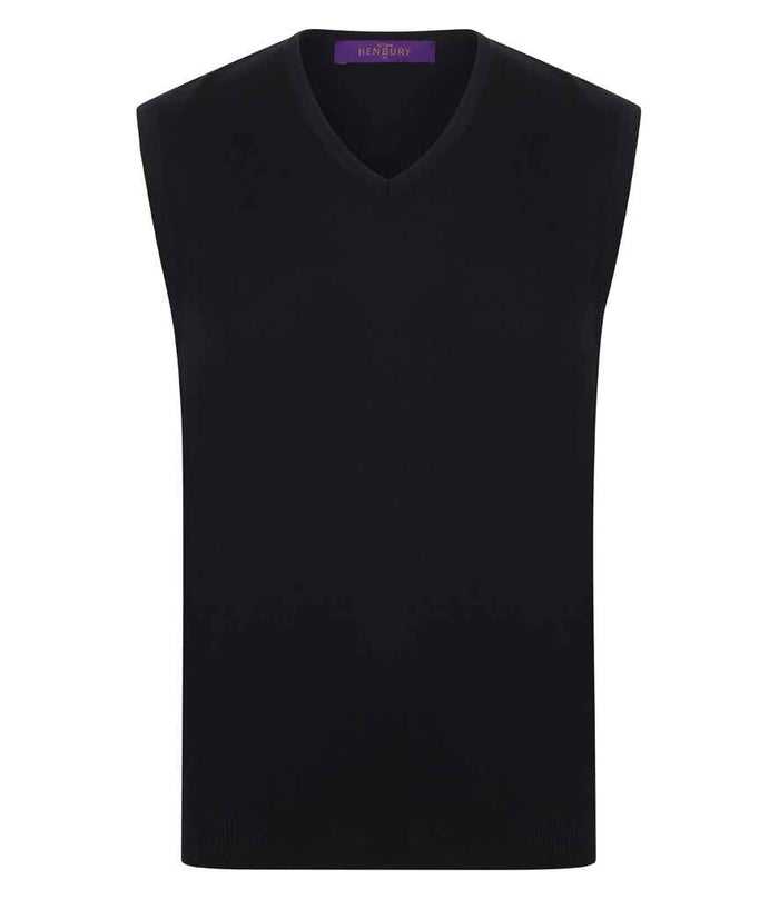 Henbury Lightweight Sleeveless Cotton Acrylic V Neck Sweater H724 - Black