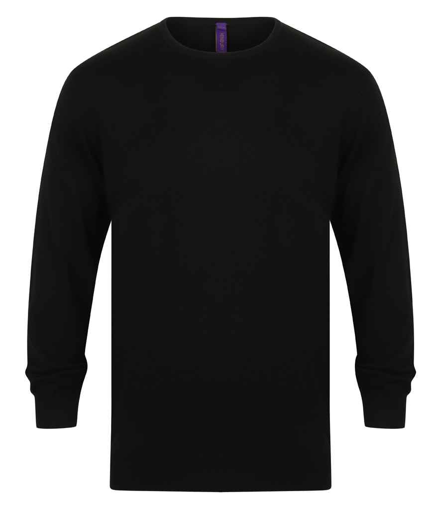 Henbury Lightweight Cotton Acrylic Crew Neck Sweater H725 - Black