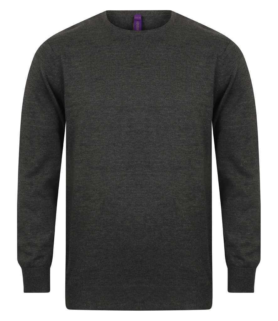 Henbury Lightweight Cotton Acrylic Crew Neck Sweater H725 - Grey Marl
