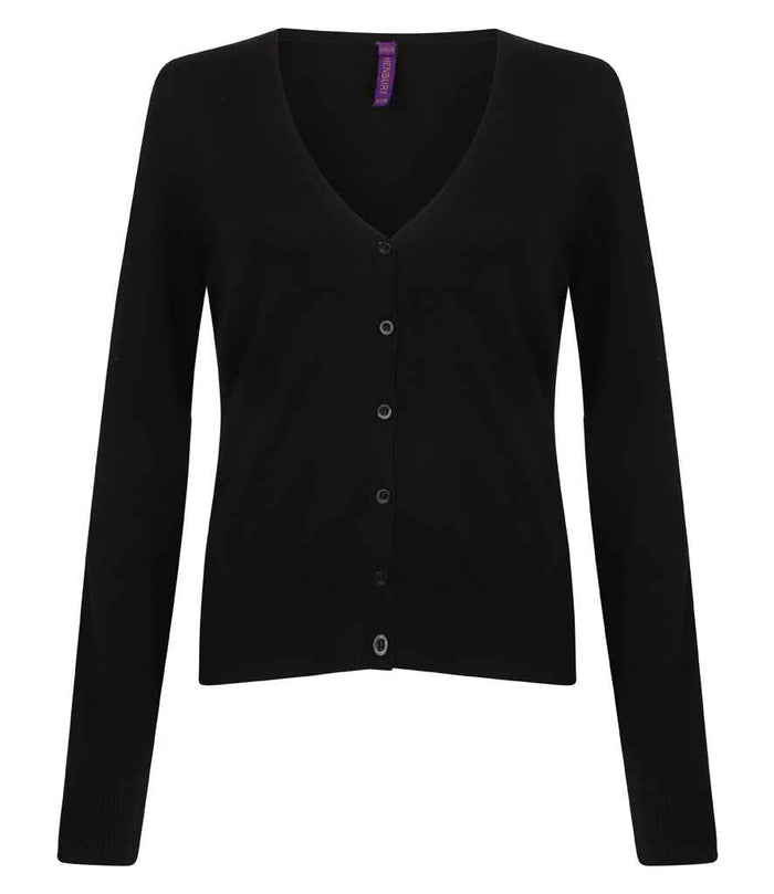 Henbury Ladies Lightweight V Neck Cardigan H726 - Black