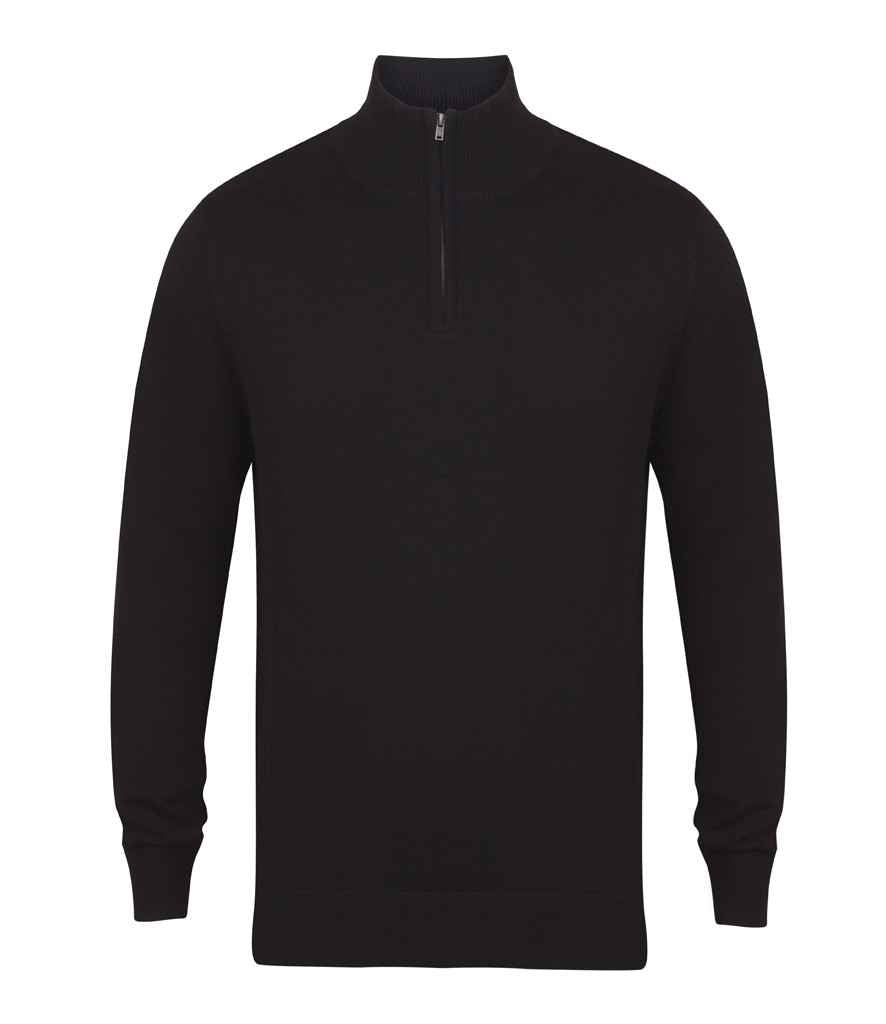 Henbury Zip Neck Sweater H729 - Black