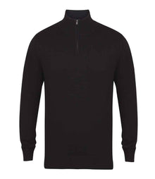 Henbury Zip Neck Sweater H729 - Black