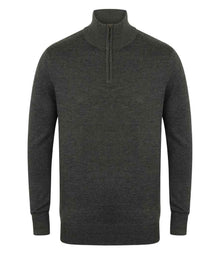 Henbury Zip Neck Sweater H729 - Grey Marl