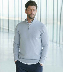 Henbury Zip Neck Sweater H729 - Light Heather Grey