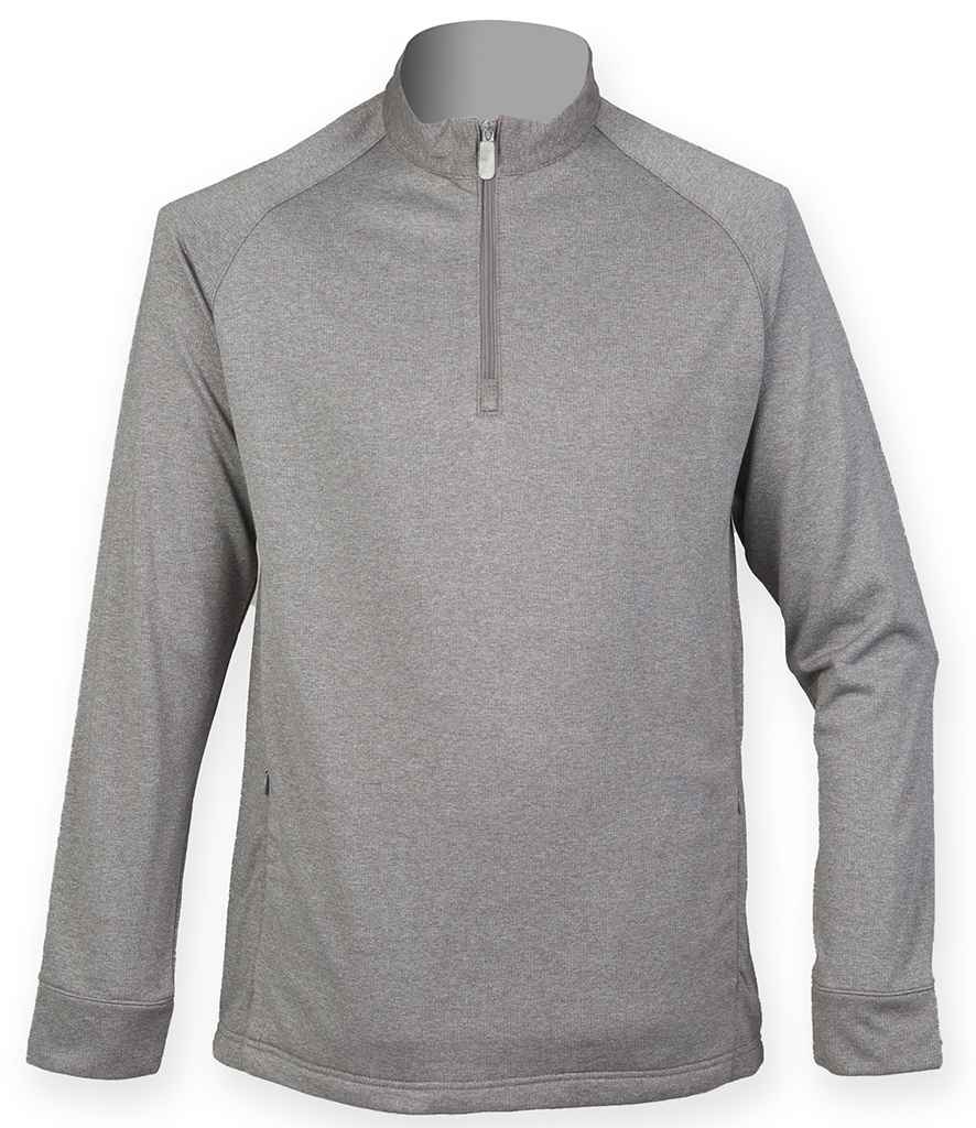 Henbury Zip Neck Wicking Top H862 - Grey Marl