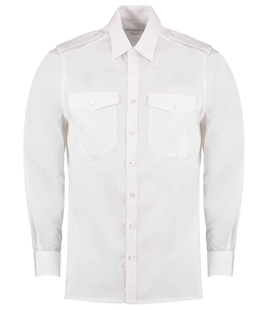 Kustom Kit Long Sleeve Tailored Pilot Shirt K134 - White