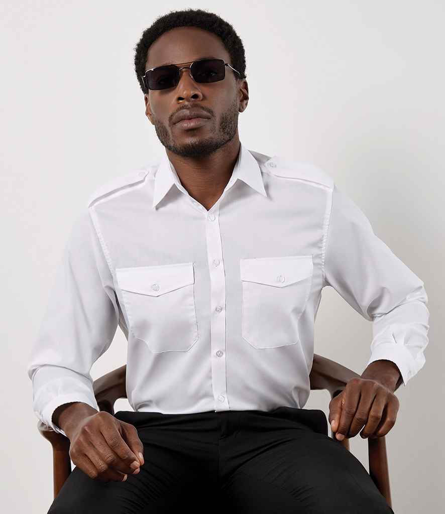 Kustom Kit Long Sleeve Tailored Pilot Shirt K134 - K134 White Model
