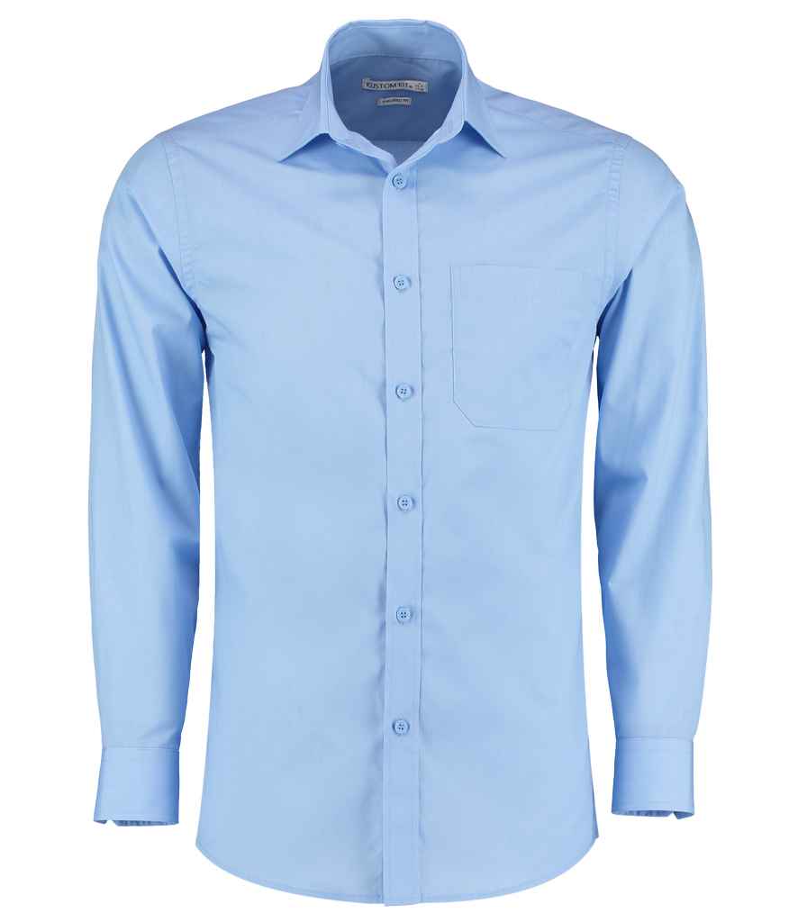 Kustom Kit Long Sleeve Tailored Poplin Shirt K142 - Light Blue