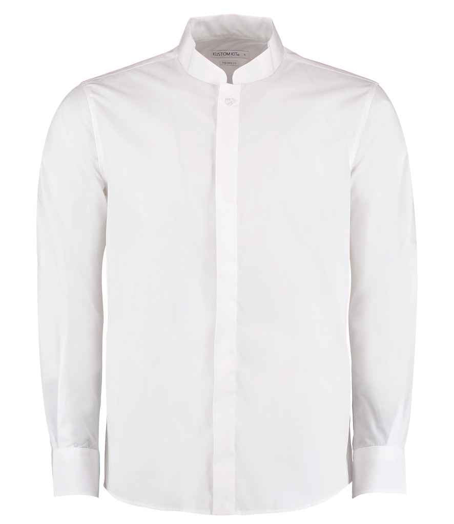 Kustom Kit Long Sleeve Tailored Mandarin Collar Shirt K161 - White