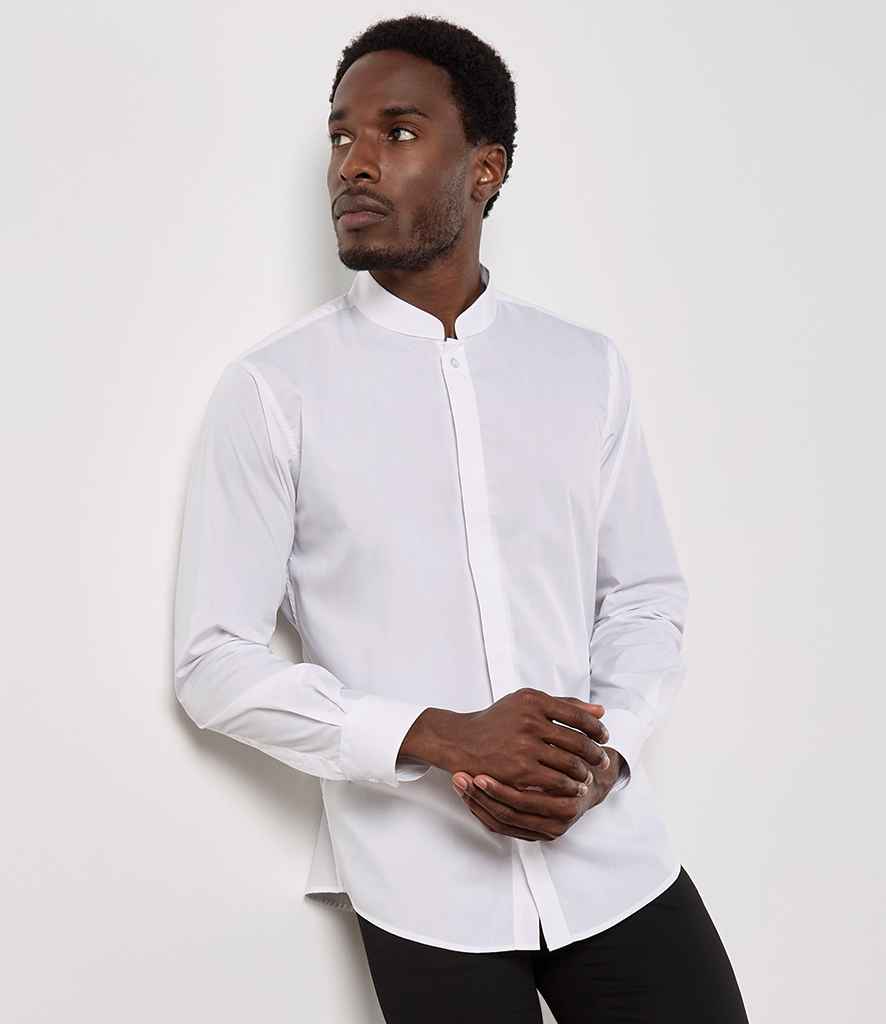Kustom Kit Long Sleeve Tailored Mandarin Collar Shirt K161 - K161 White Model