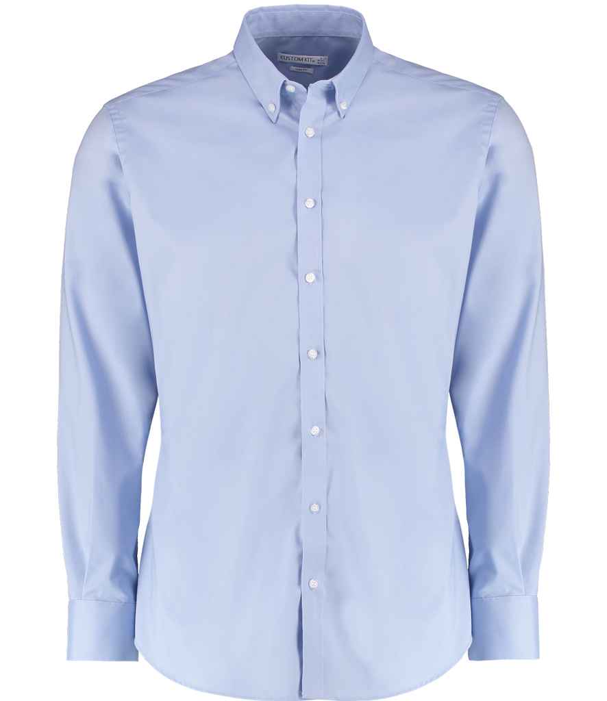 Kustom Kit Slim Fit Stretch Long Sleeve Oxford Shirt K182 - Light Blue