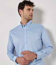 Kustom Kit Slim Fit Stretch Long Sleeve Oxford Shirt K182 - K182 Light Blue Model