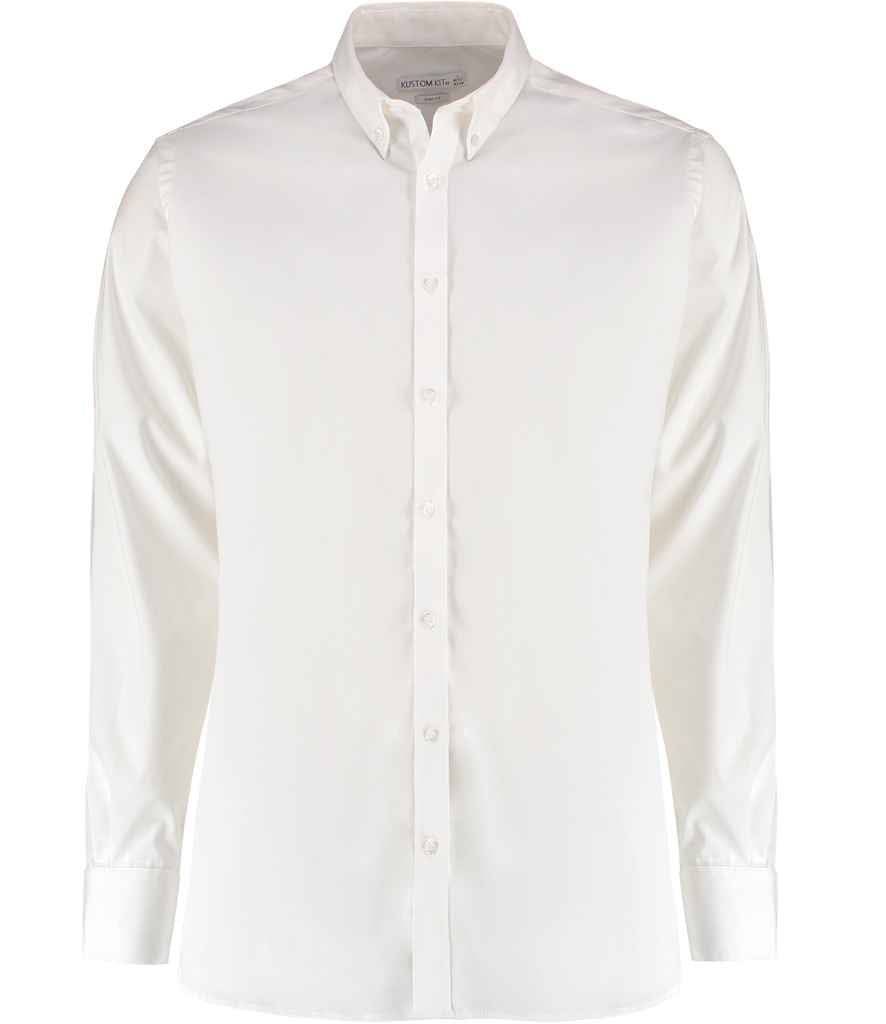 Kustom Kit Slim Fit Stretch Long Sleeve Oxford Shirt K182 - White