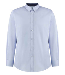 Kustom Kit Premium Long Sleeve Contrast Tailored Oxford Shirt K190 - Light Blue/Navy