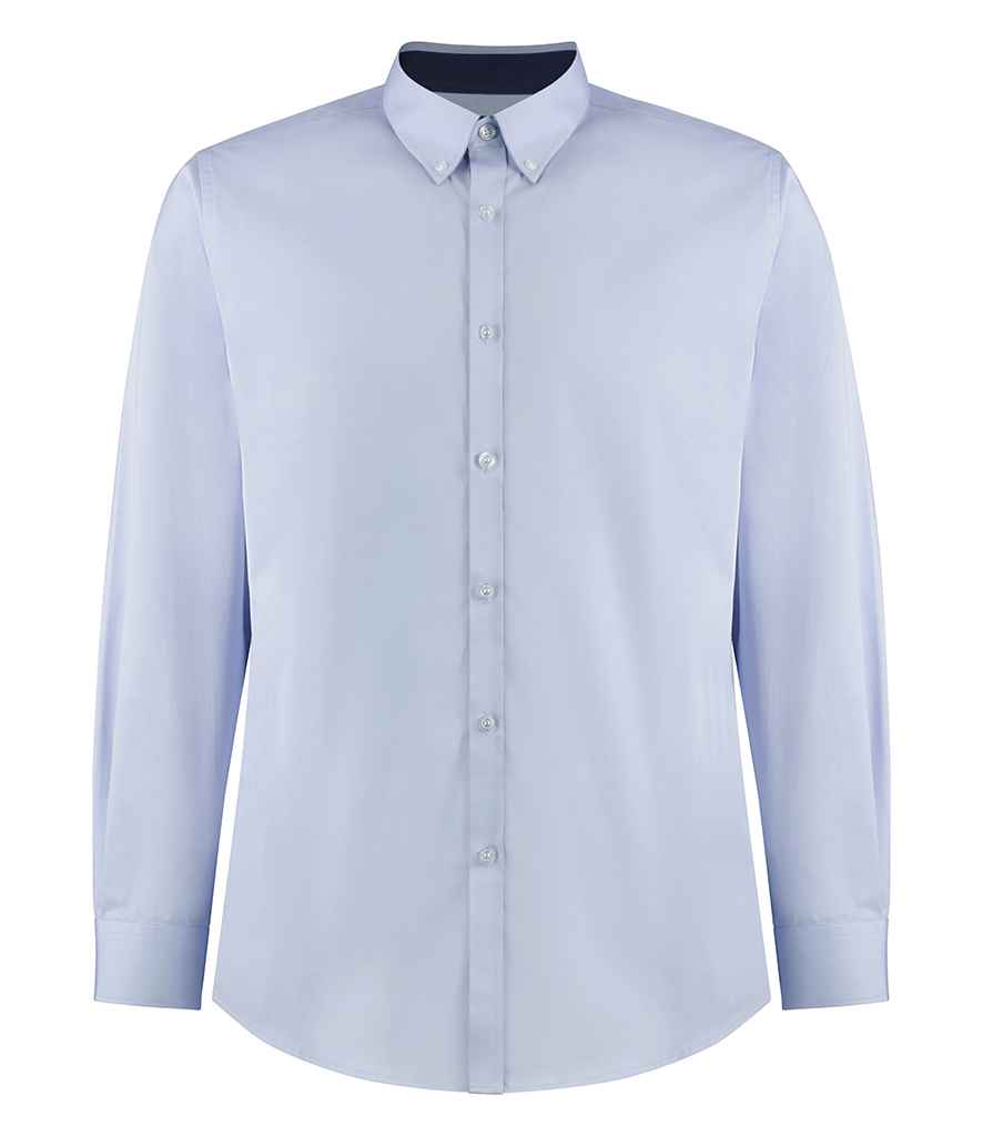 Kustom Kit Premium Long Sleeve Contrast Tailored Oxford Shirt K190 - Light Blue/Navy